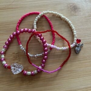 Pink and Red Beaded Bracelets Set